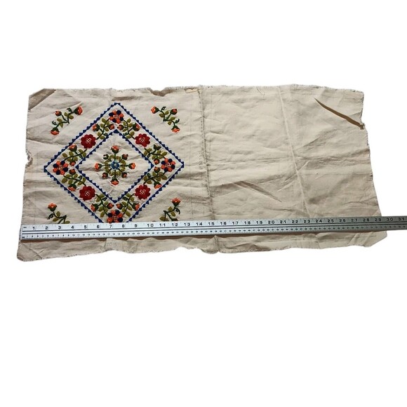 Vintage Floral Embroidered Pillowcase Unfinished Blue Orange Red Green 15" X 15" - Picture 16 of 16